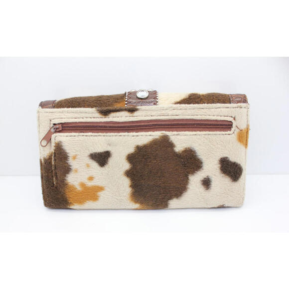 Western Vegan Leather Mixed Faux Hide Bling Belt Trifold Long Wallet - Picture 2 of 11